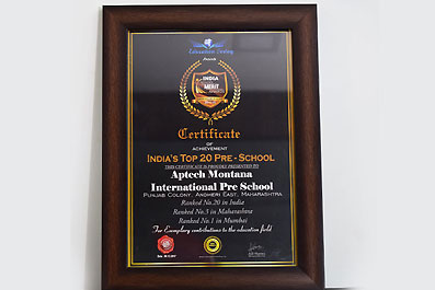 Aptech International Preschool ranked No.1 in Mumbai, No. 3 in Maharashtra and No.20 in India